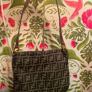 AUTH FENDI | Zucca Shoulder Bag with Double F Gold hardware